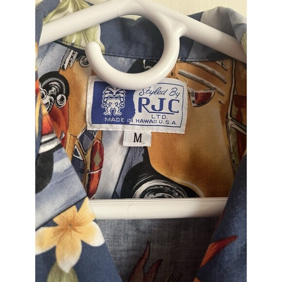RJC Hawaiian Shirt Men's Small Blue Cars Hot Rod Surf Floral Vintage 90’s - Picture 7 of 14